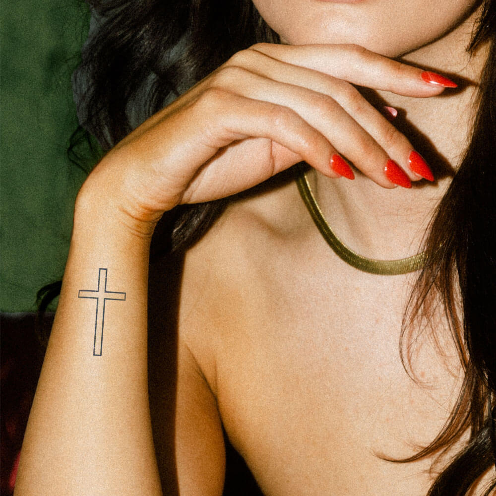 Outlined Cross Semi-Permanent Tattoo 1.5 in x 2 in