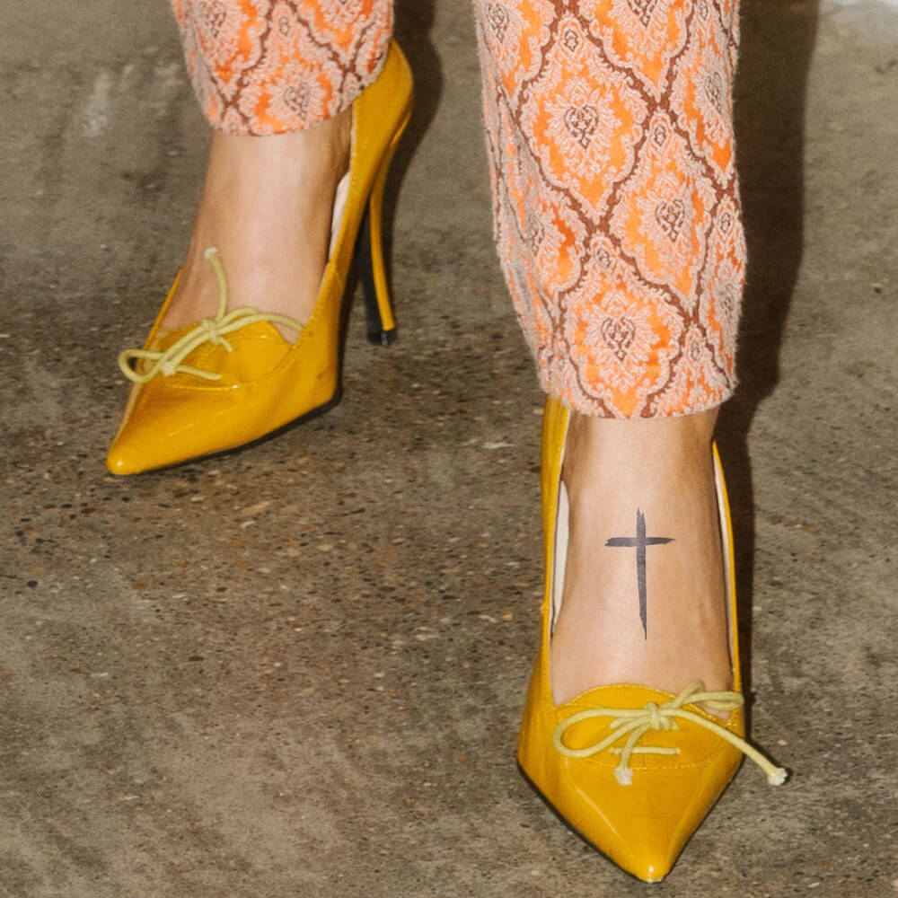 Wooded Cross Semi-Permanent Tattoo 1.5 in x 2 in