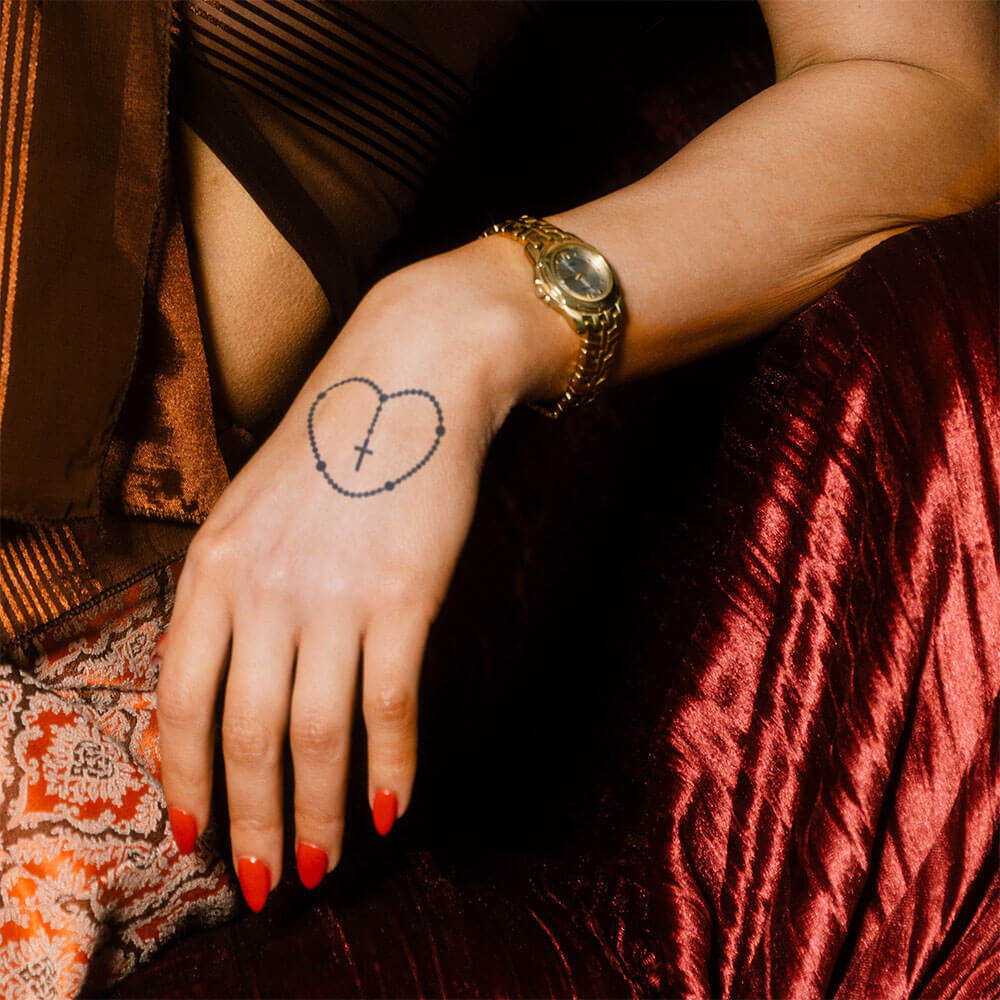 Rosary Heart Semi-Permanent Tattoo 2 in x 2 in