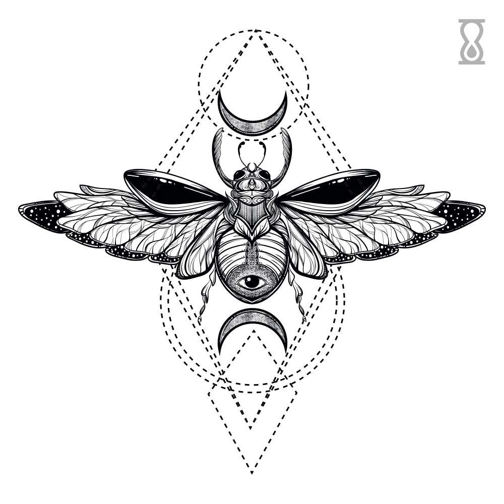 Moth and Moon Geometric Semi-Permanent Tattoo 4 in x 4 in