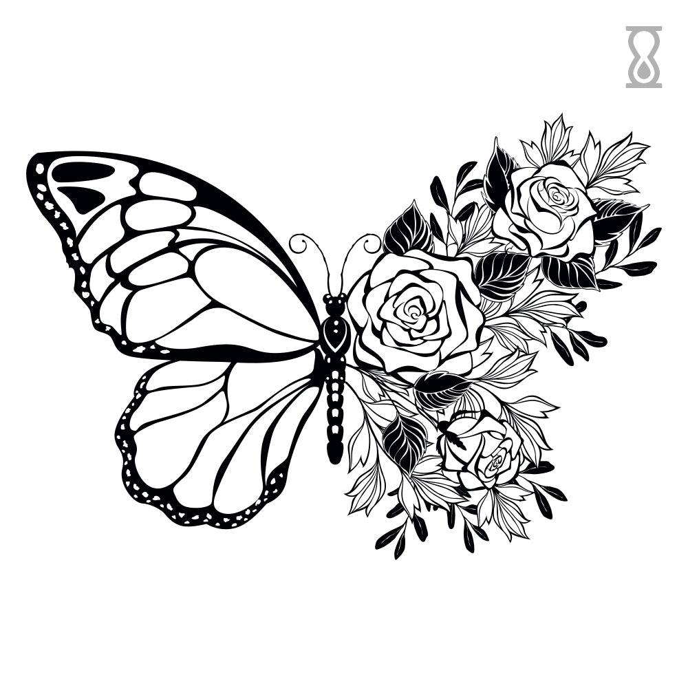 Vintage Butterfly & Flower Tattoo Design