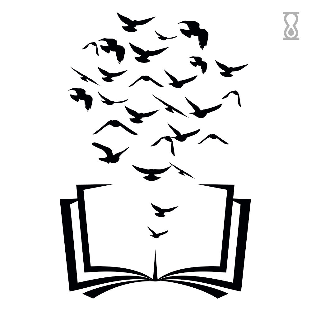 Book and Birds Semi-Permanent Tattoo 2 in x 4 in