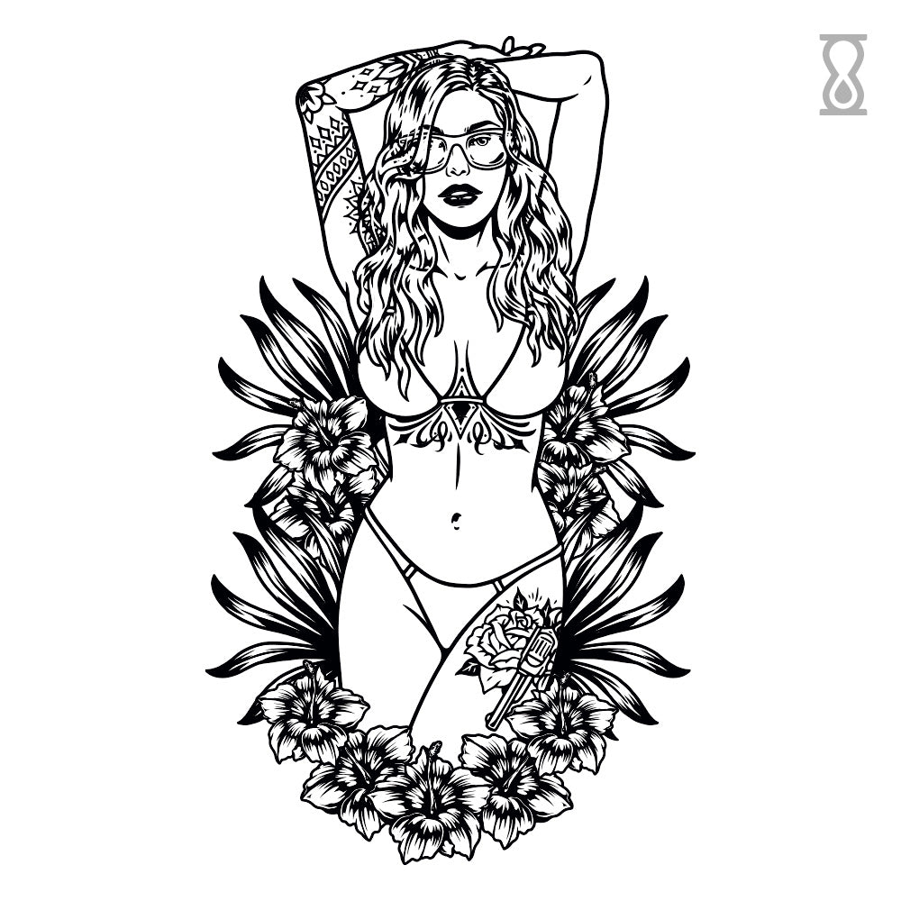 Bikini Woman Semi-Permanent Tattoo 4 in x 6 in