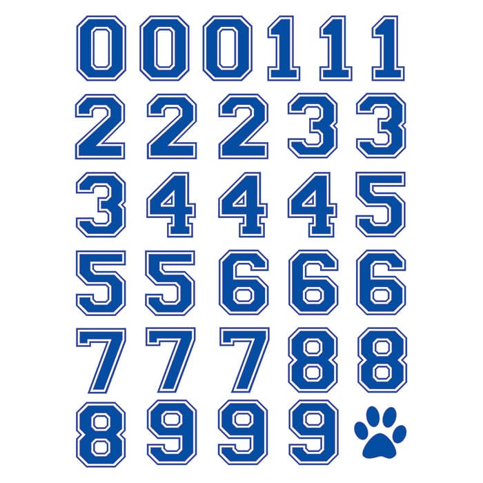 Blue Sports Numbering Temporary Tattoos 4.5 in x 6 in