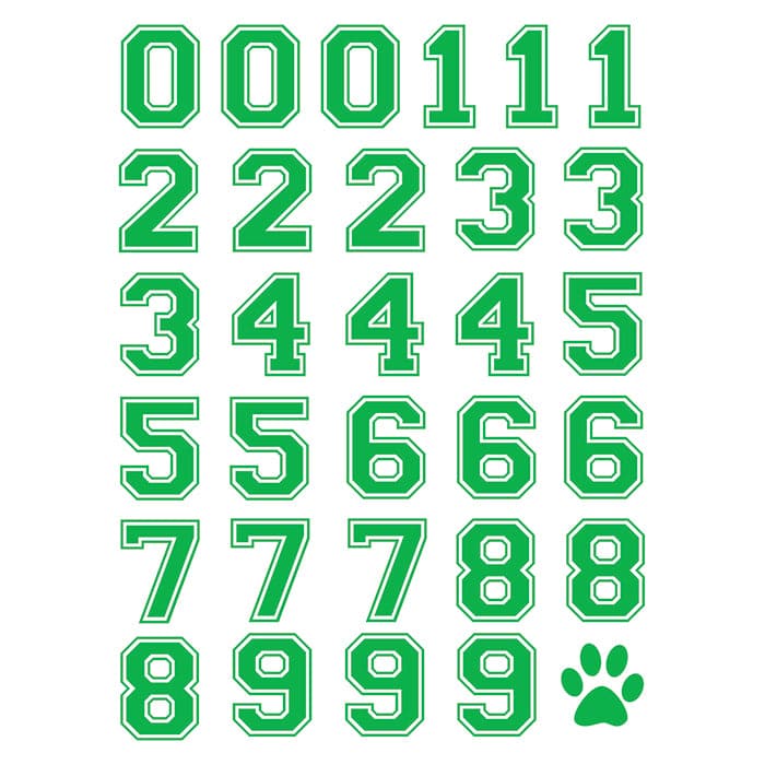 Green Sports Numbering Temporary Tattoos 4.5 in x 6 in