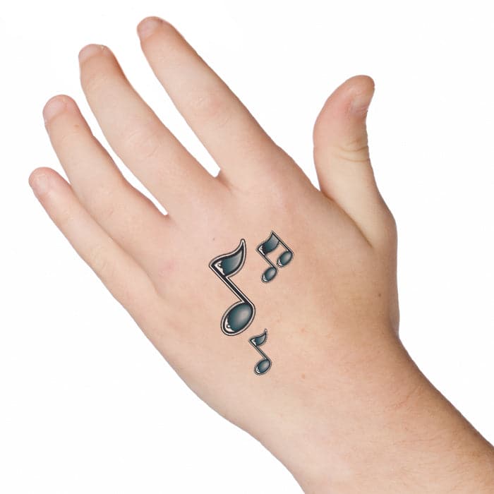 Black Dimensional Music Note Temporary Tattoo 3.5 in x 2.5 in
