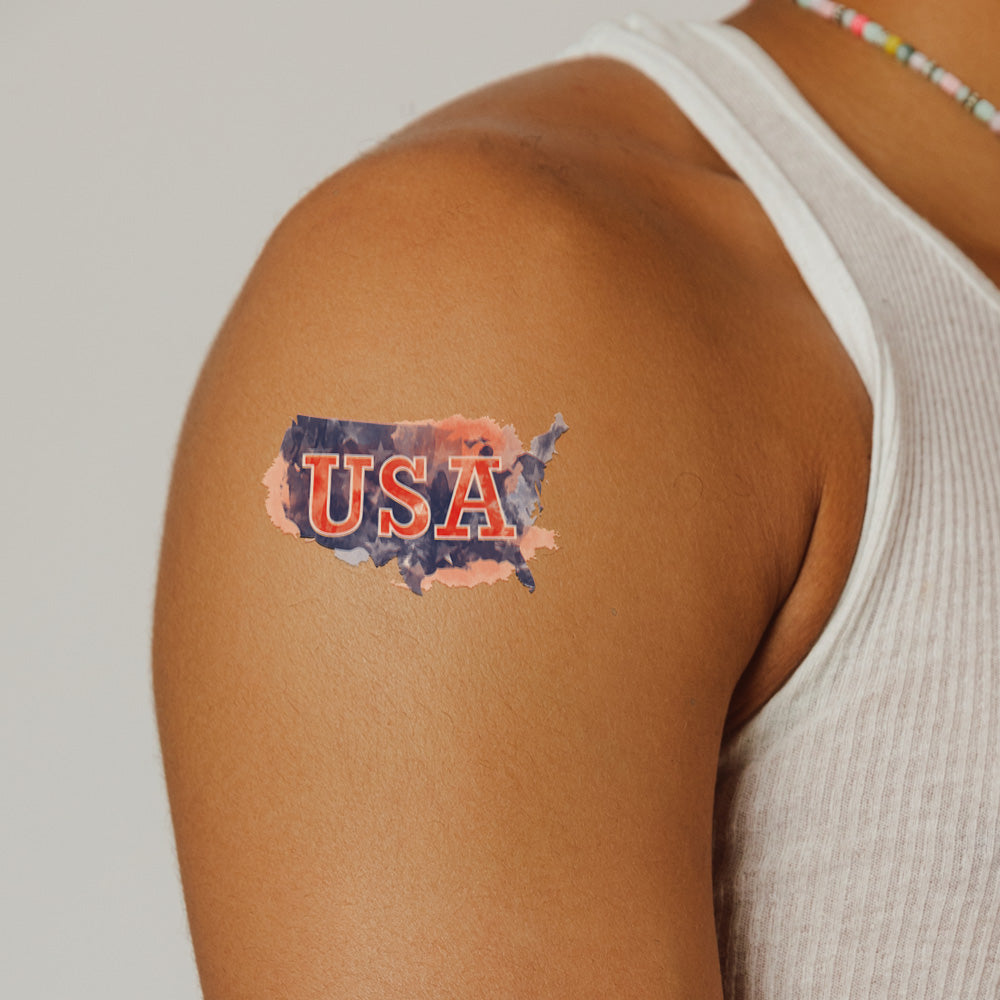 Patriotic USA Map Temporary Tattoo 2 in x 3 in
