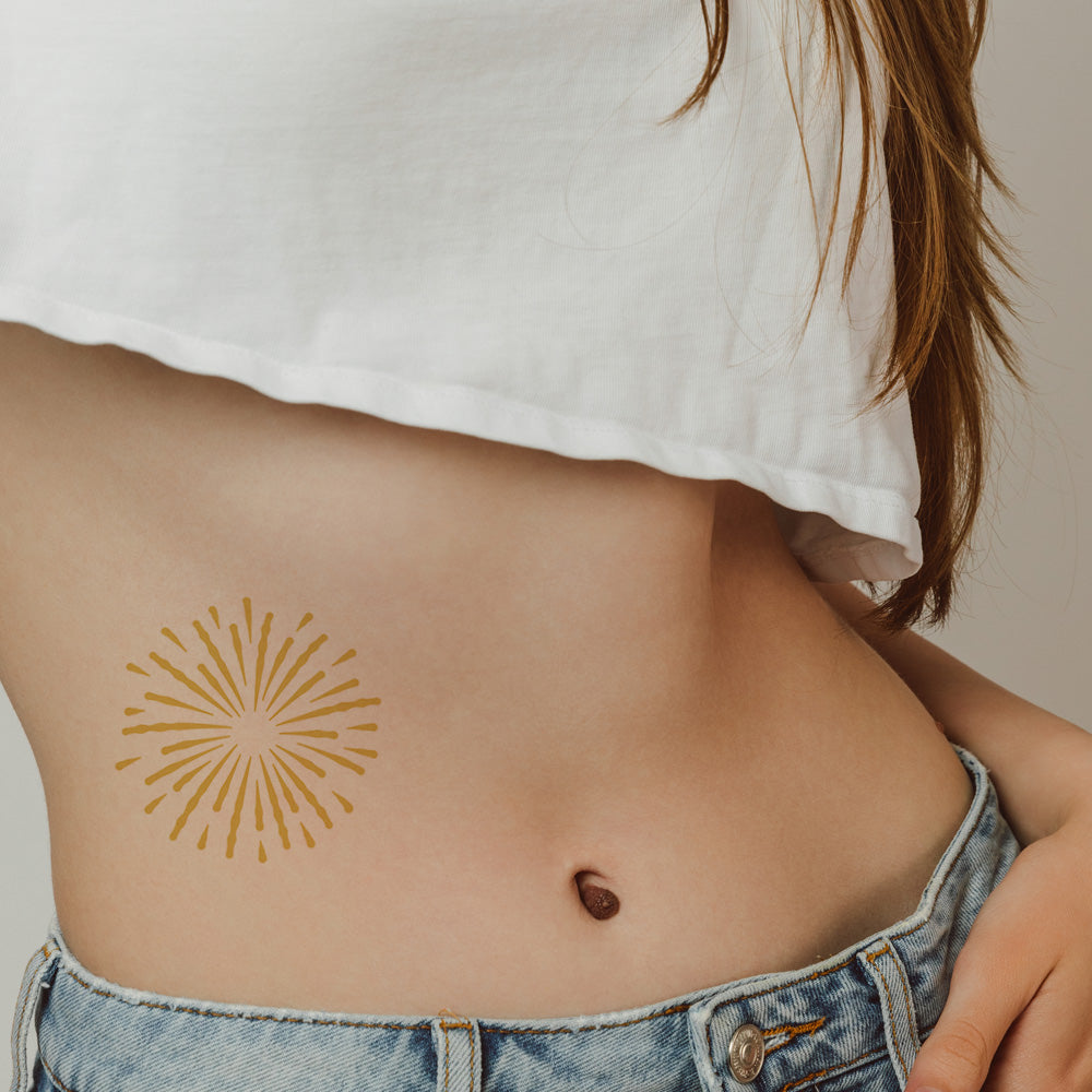 Gold Metallic Firework Burst Temporary Tattoo 3 in x 3 in