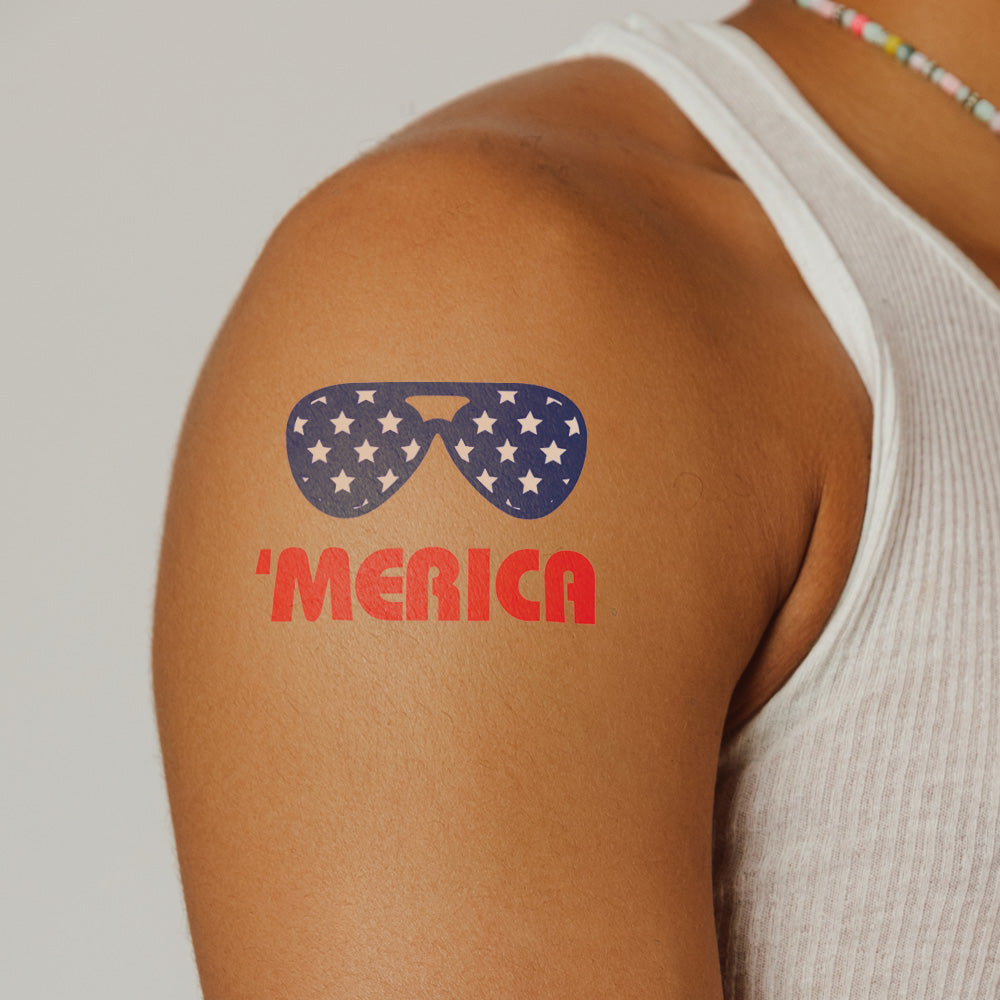 Merica Sunglasses Temporary Tattoo 3 in x 3 in