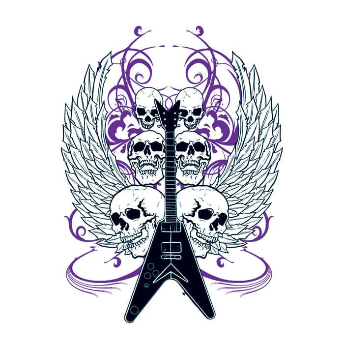 Guitar with Skulls Temporary Tattoo 3.5 in x 2.5 in