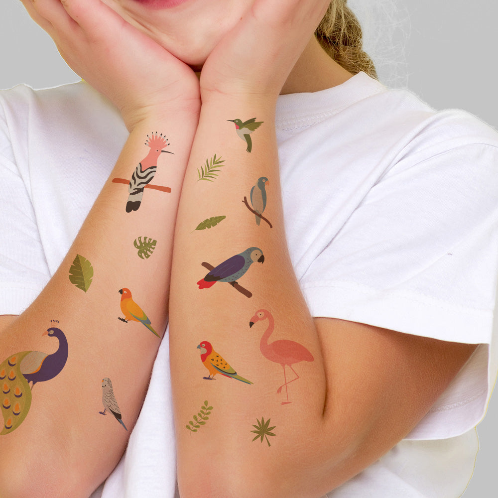 Peacock and Bird Friends Tattoo Sheet 4 in x 6 in