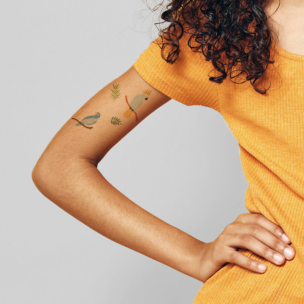 Tropical Birds Temporary Tattoo Sheet 4 in x 6 in