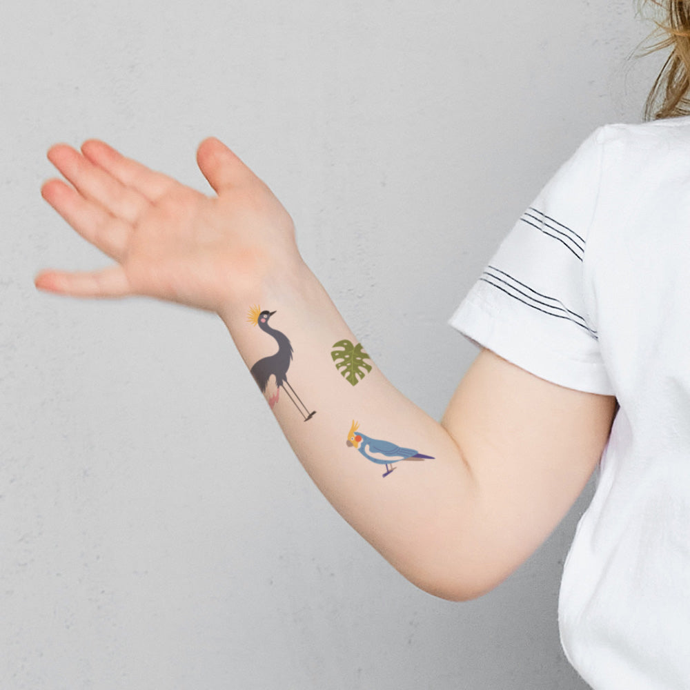 Tropical Birds Temporary Tattoo Sheet 4 in x 6 in