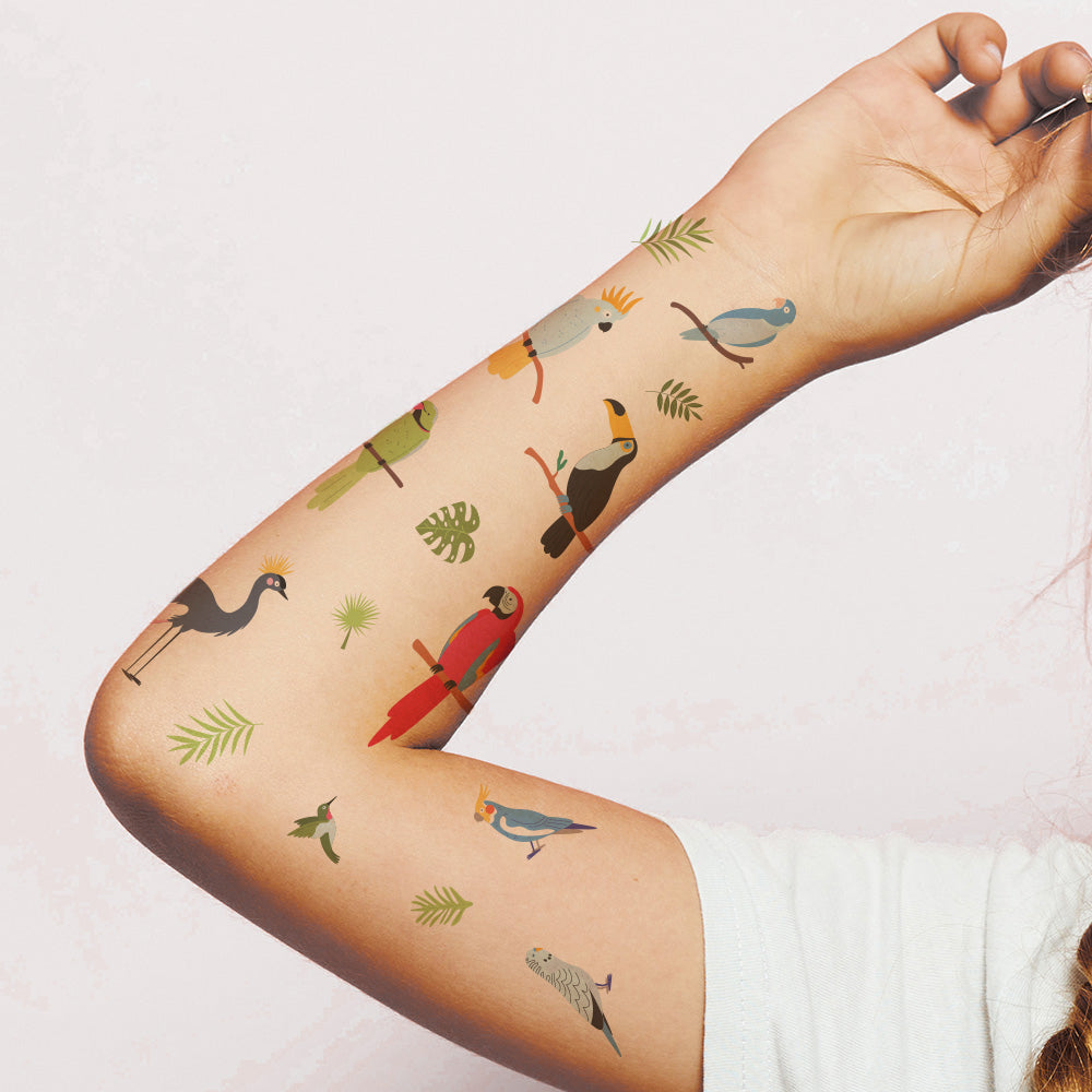 Tropical Birds Temporary Tattoo Sheet 4 in x 6 in