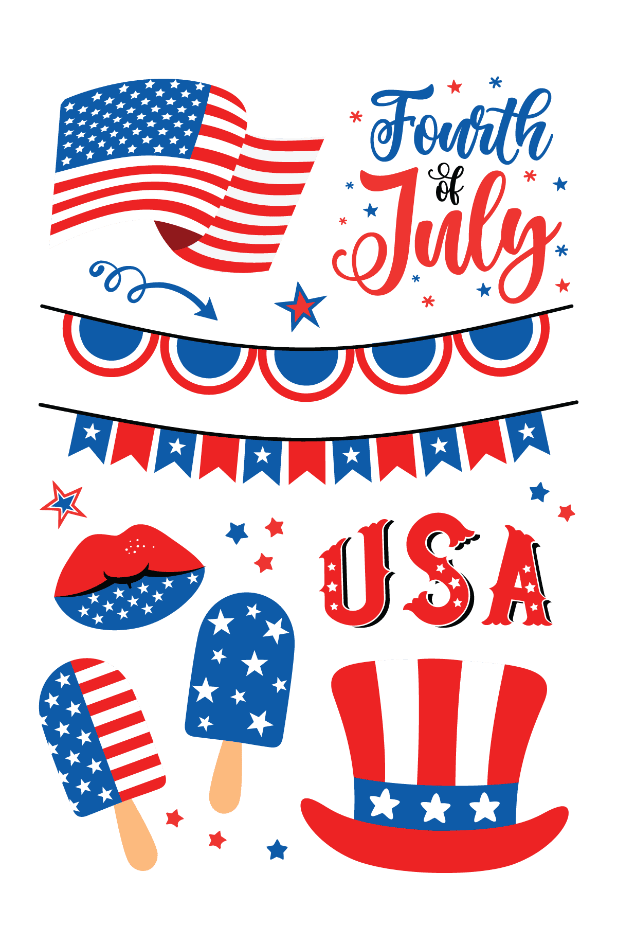 4th of July Party Tattoos 4 in x 6 in