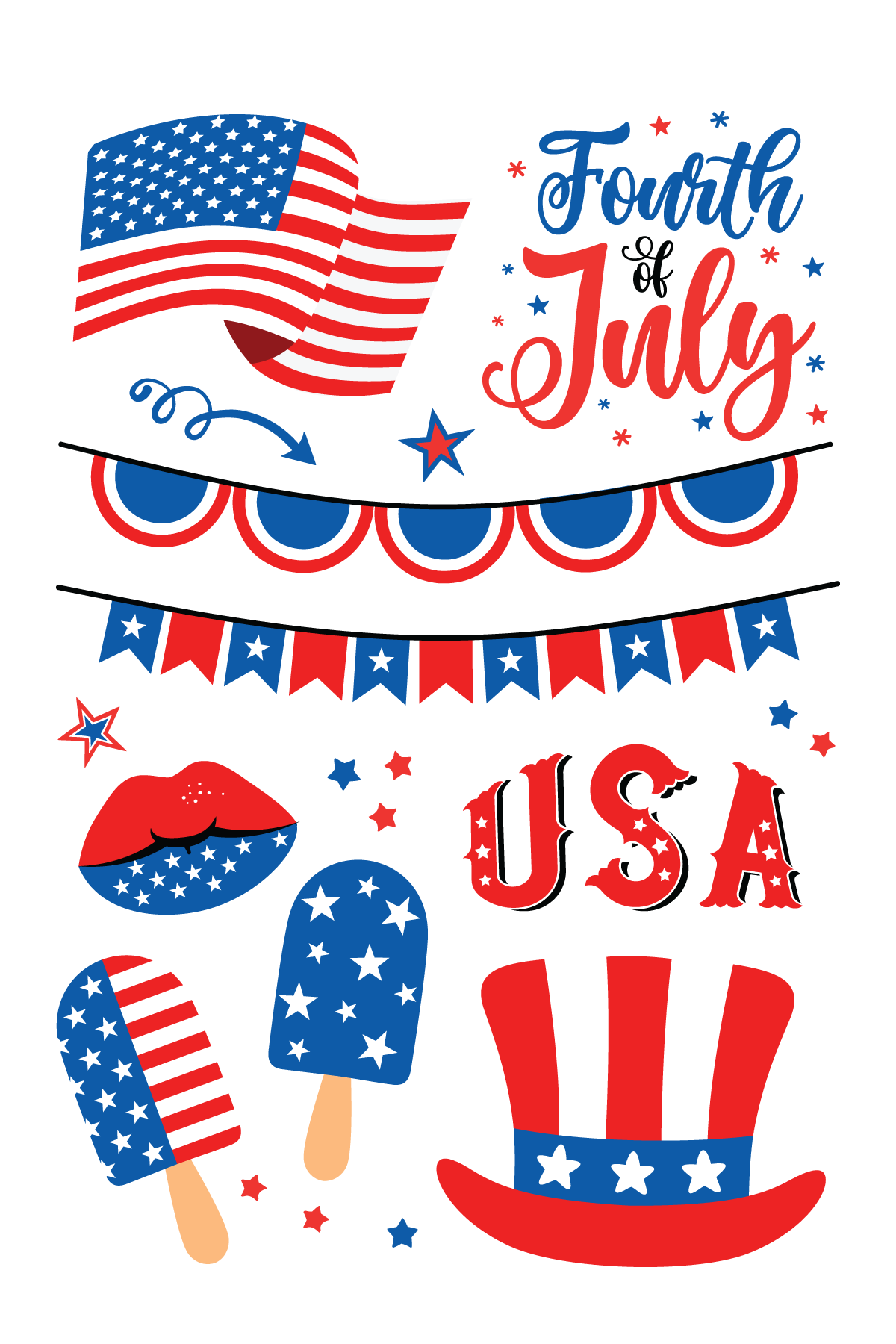 4th of July Party Tattoos 4 in x 6 in