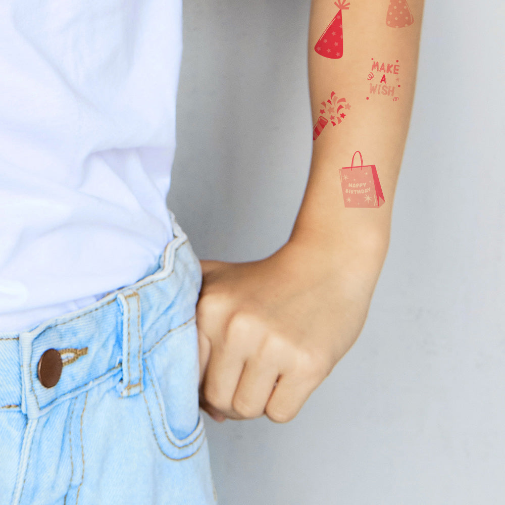 Pink Birthday Temporary Tattoos 4 in x 6 in