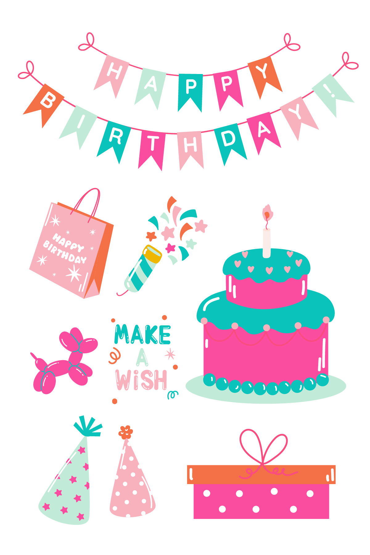 Pink and Teal Birthday Tattoos 4 in x 6 in