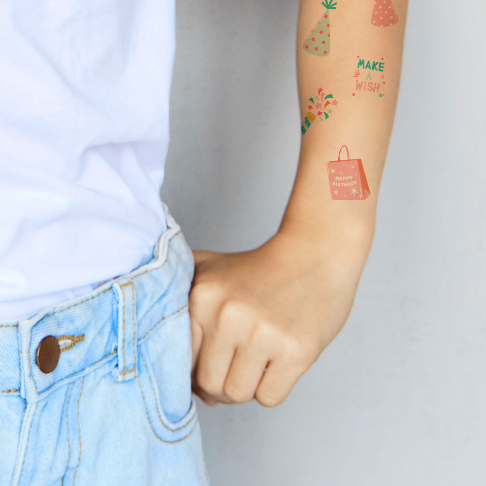 Pink and Teal Birthday Tattoos 4 in x 6 in