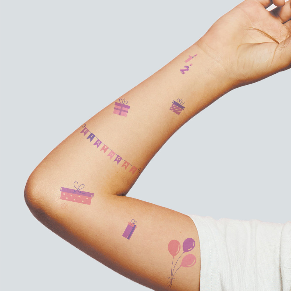 Purple and Pink Birthday Tattoos 4 in x 6 in