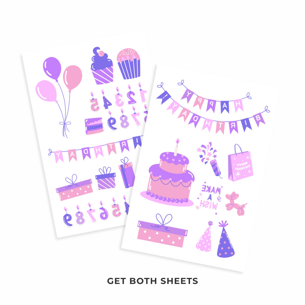 Purple and Pink Birthday Tattoos 4 in x 6 in