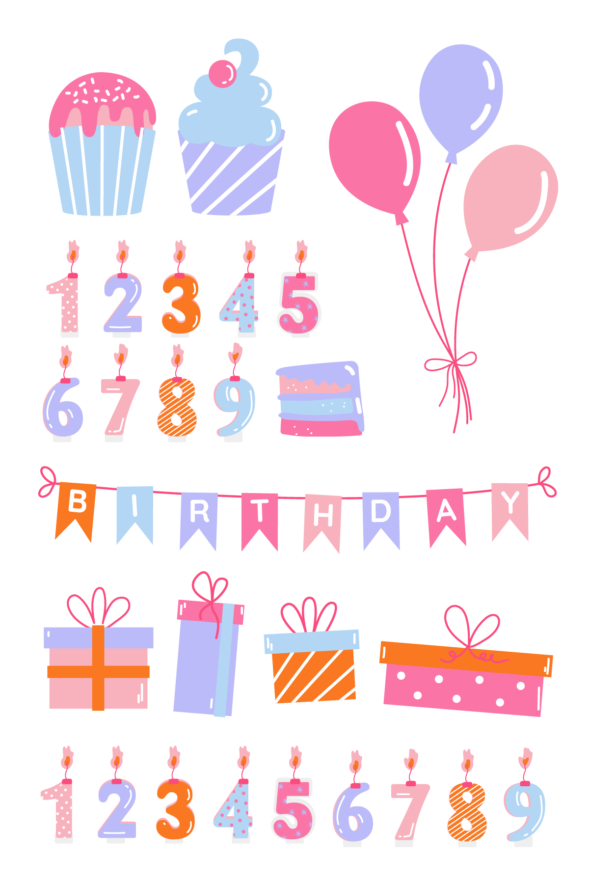 Pink Blue and Purple Birthday Tattoos 4 in x 6 in