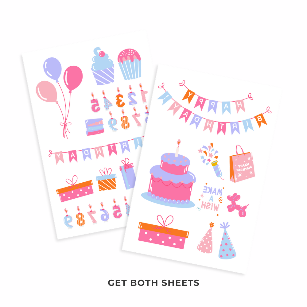 Pink Blue and Purple Birthday Tattoos 4 in x 6 in