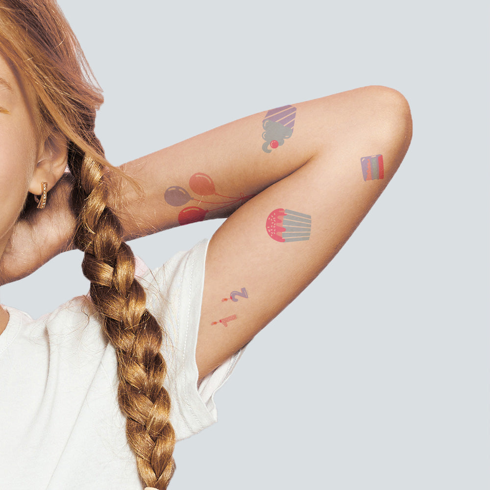 Pink Blue and Purple Birthday Tattoos 4 in x 6 in