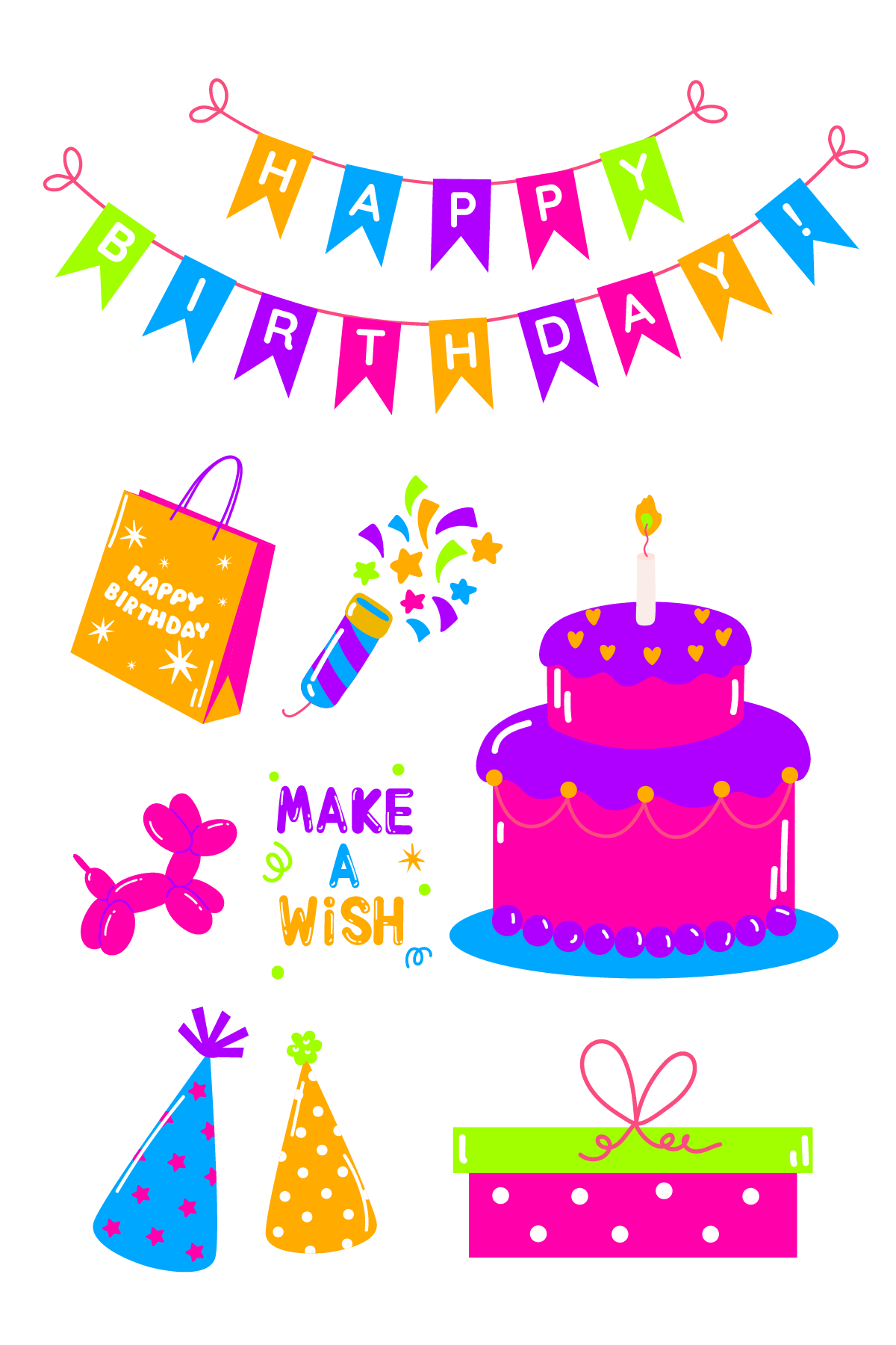 Pink Neon Birthday Tattoos 4 in x 6 in