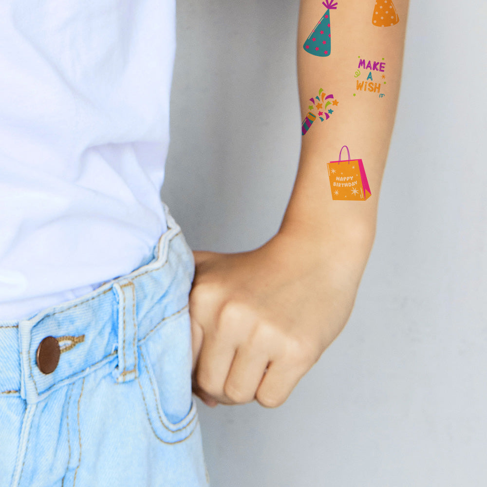 Pink Neon Birthday Tattoos 4 in x 6 in