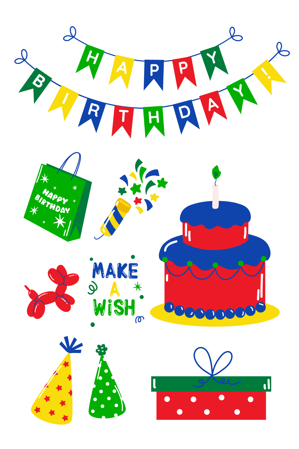 Red Blue and Green Birthday Tattoos 4 in x 6 in