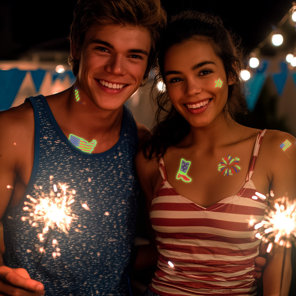 Patriotic Glow-in-the-Dark Temporary Tattoos 24CT Assortment
