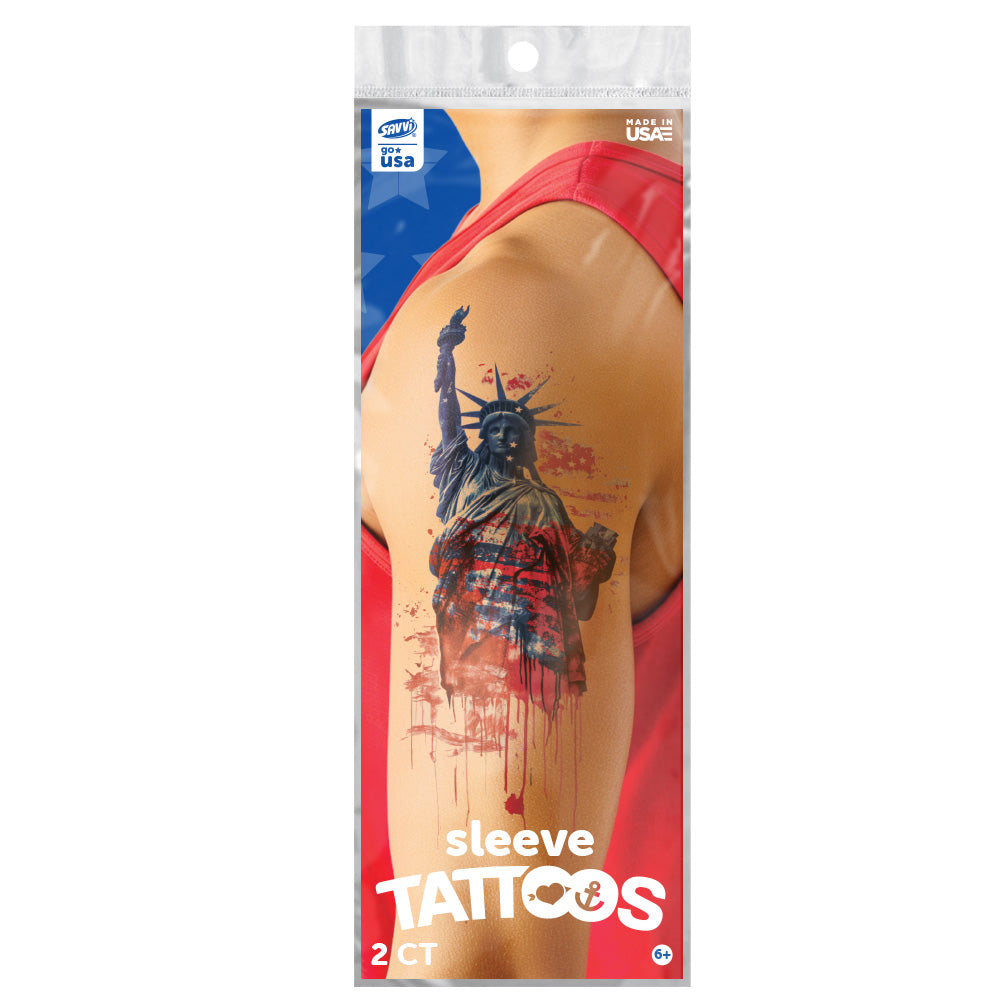 Statue of Liberty Americana Sleeve Temporary Tattoo 2CT Assortment