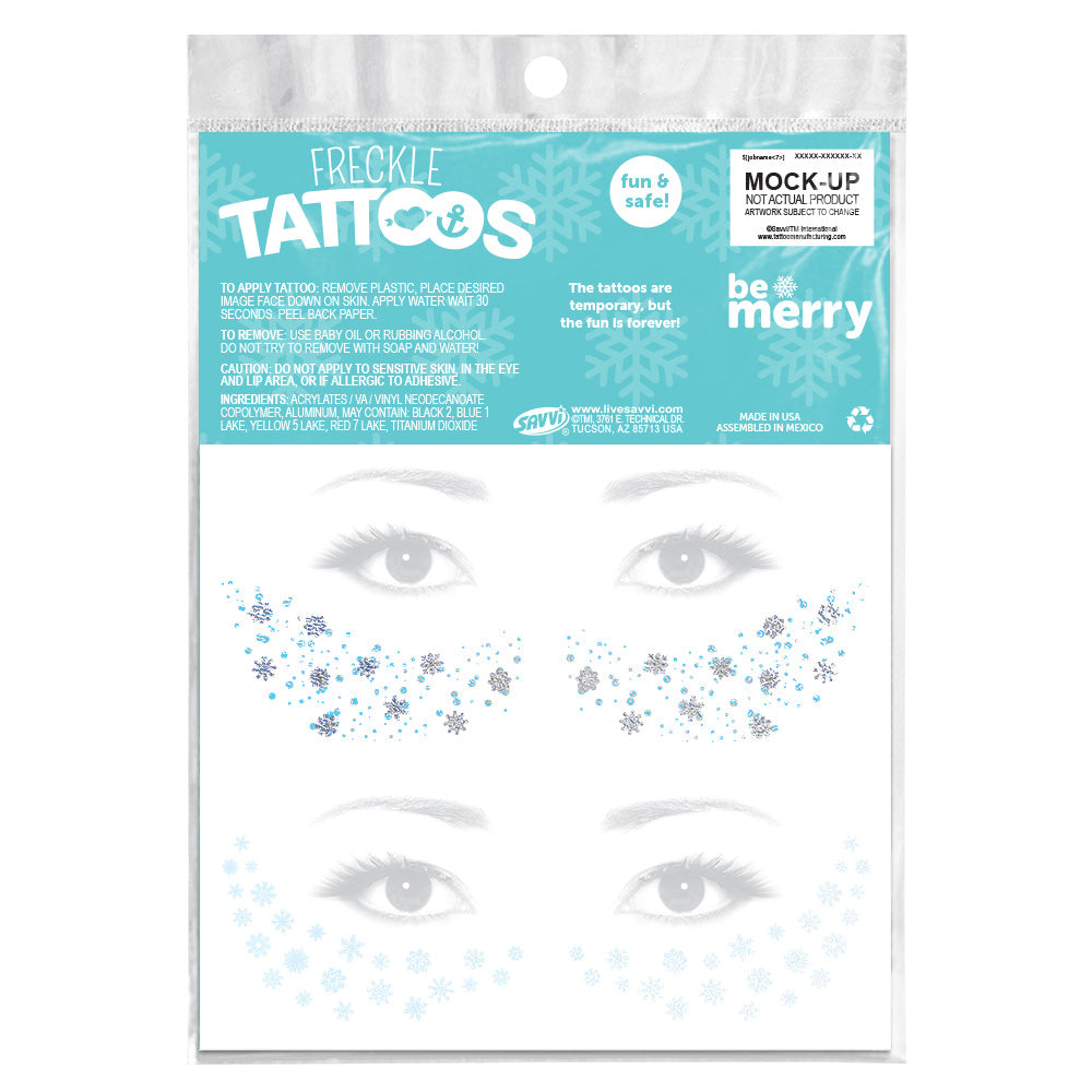 Winter Freckles Temporary Tattoos Snowflakes Party Pack 8 Tattoos Assortment