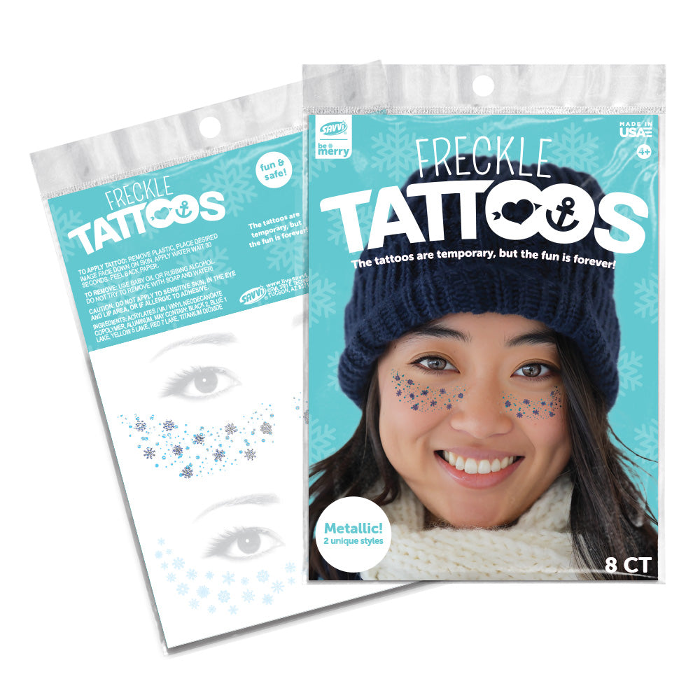 Winter Freckles Temporary Tattoos Snowflakes Party Pack 8 Tattoos Assortment