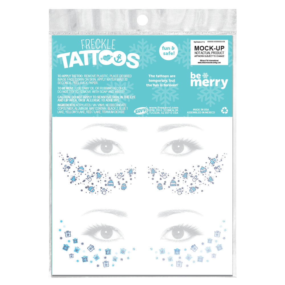 Winter Freckles Temporary Tattoos Mittens and Gifts Party Pack 8 Tattoos Assortment