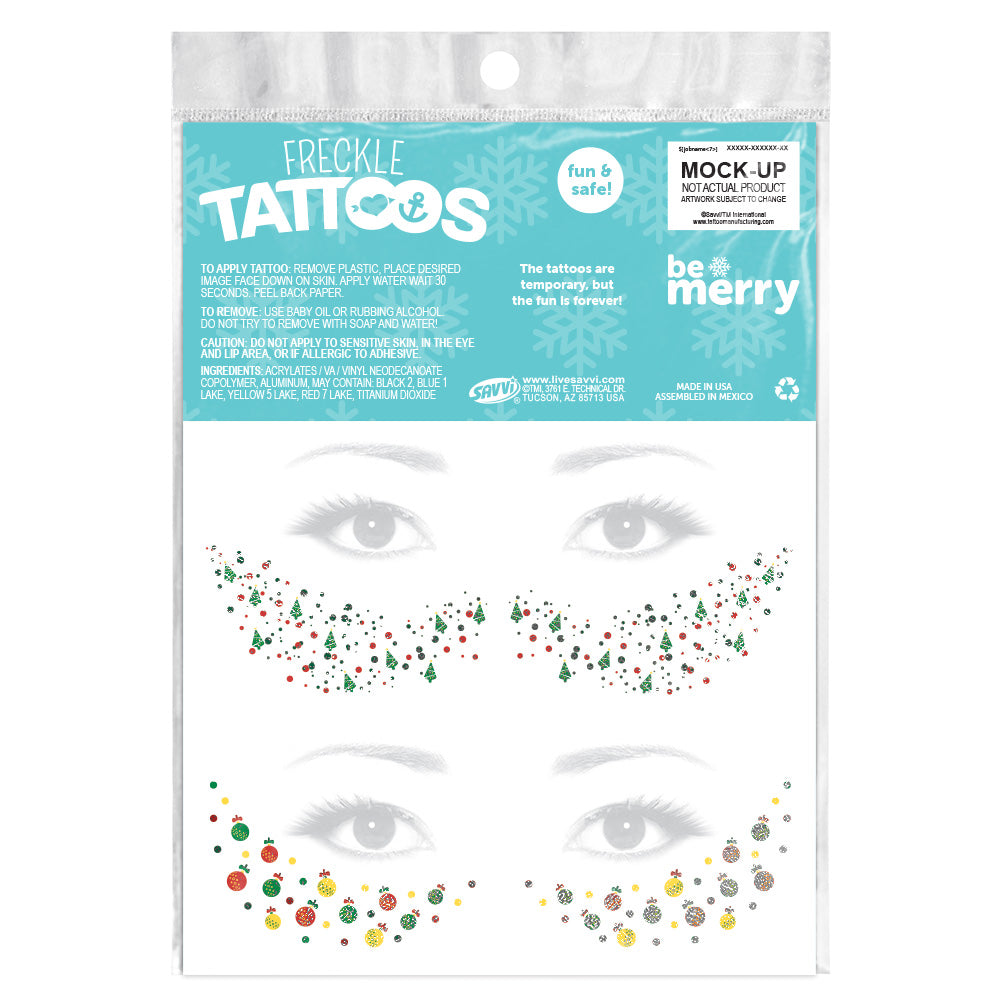 Christmas Freckle Temporary Tattoos Christmas Tree Party Pack 8 Tattoos Assortment