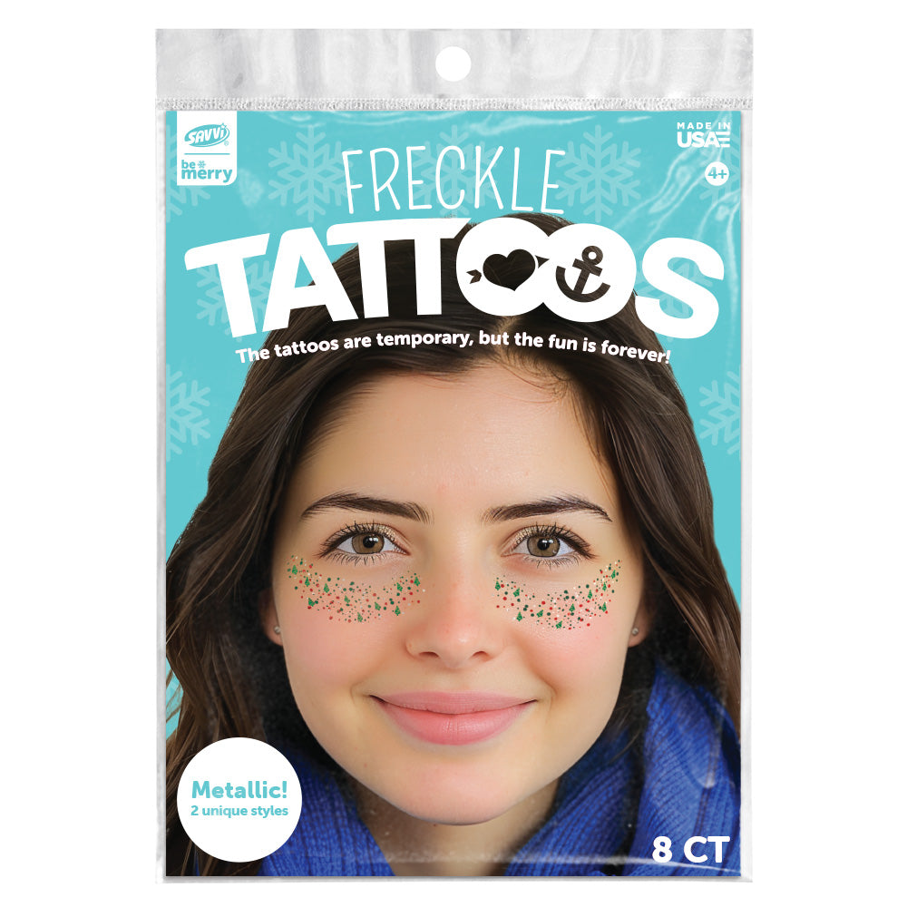 Christmas Freckle Temporary Tattoos Christmas Tree Party Pack 8 Tattoos Assortment