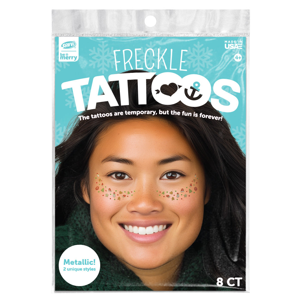 Christmas Freckle Temporary Tattoos Gingerbread Fun Party Pack 8 Tattoos Assortment
