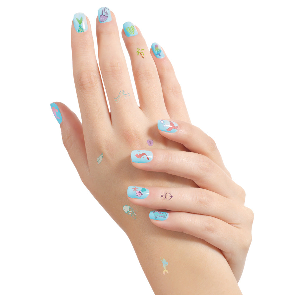 Mermaid Nail Temporary Tattoos with Polish 100+ Tattoos Assortment