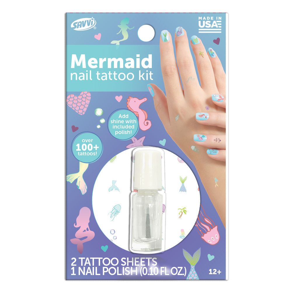 Mermaid Nail Temporary Tattoos with Polish 100+ Tattoos Assortment