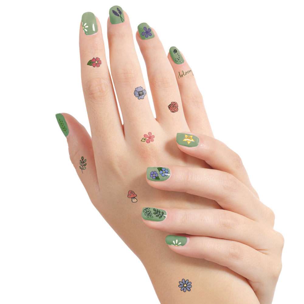 Flower Nail Temporary Tattoos with Polish 100+ Tattoos Assortment