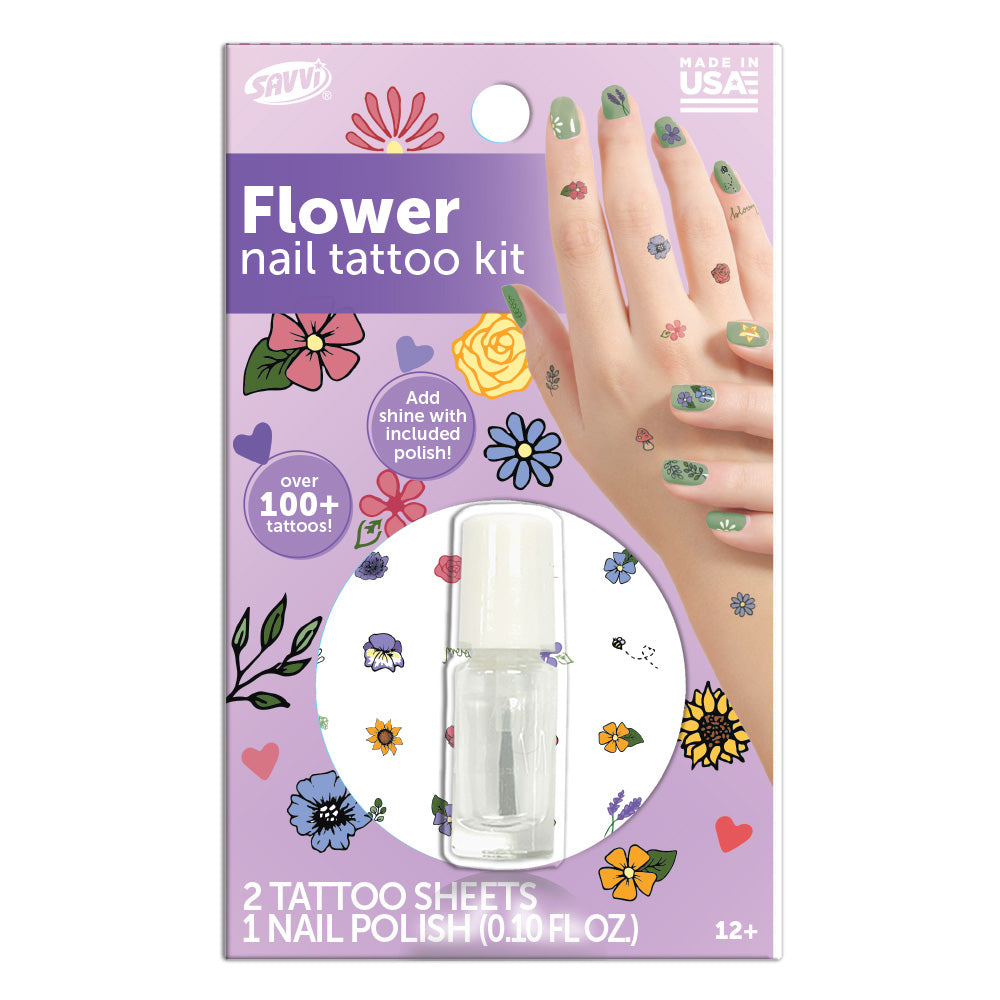 Flower Nail Temporary Tattoos with Polish 100+ Tattoos Assortment