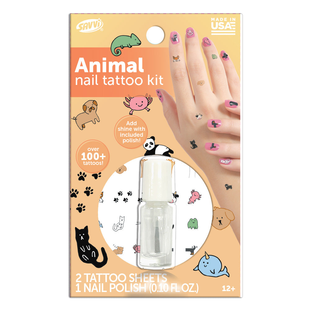 Animal Nail Temporary Tattoos with Polish 100+ Tattoos Assortment