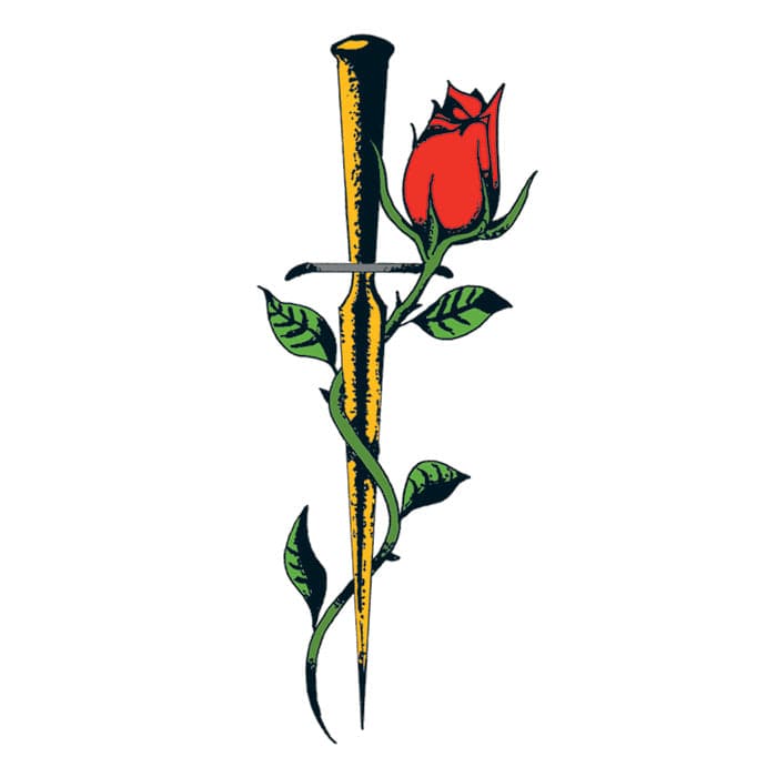 Traditional Rose with Dagger Temporary Tattoo 3.5 in x 2.5 in