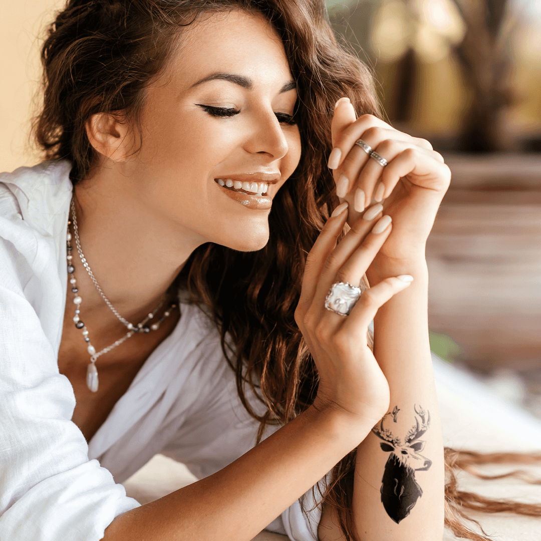 Floral Deer Temporary Tattoo 3 in x 4 in