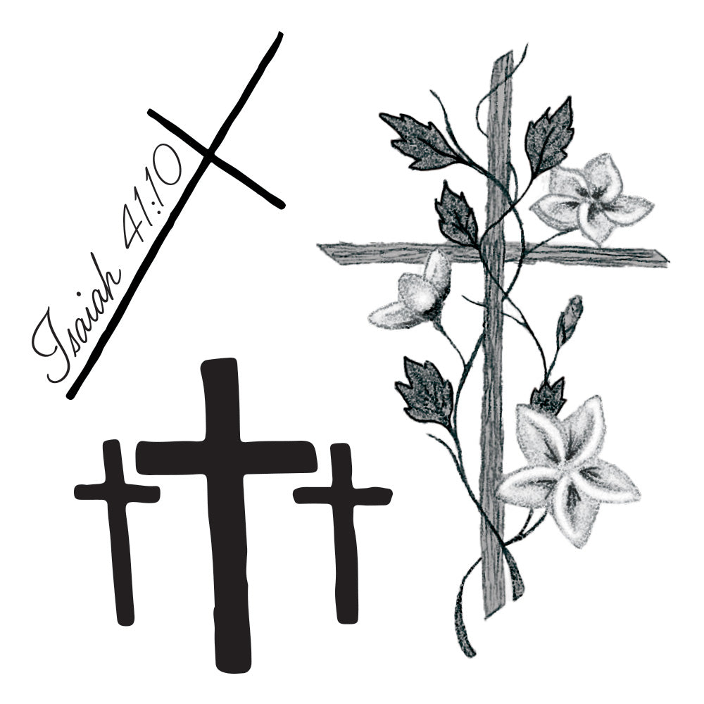 Hand Drawn Cross Temporary Tattoos Set of 3