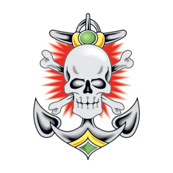 Vintage Skull and Anchor Temporary Tattoo 3.5 in x 2.5 in