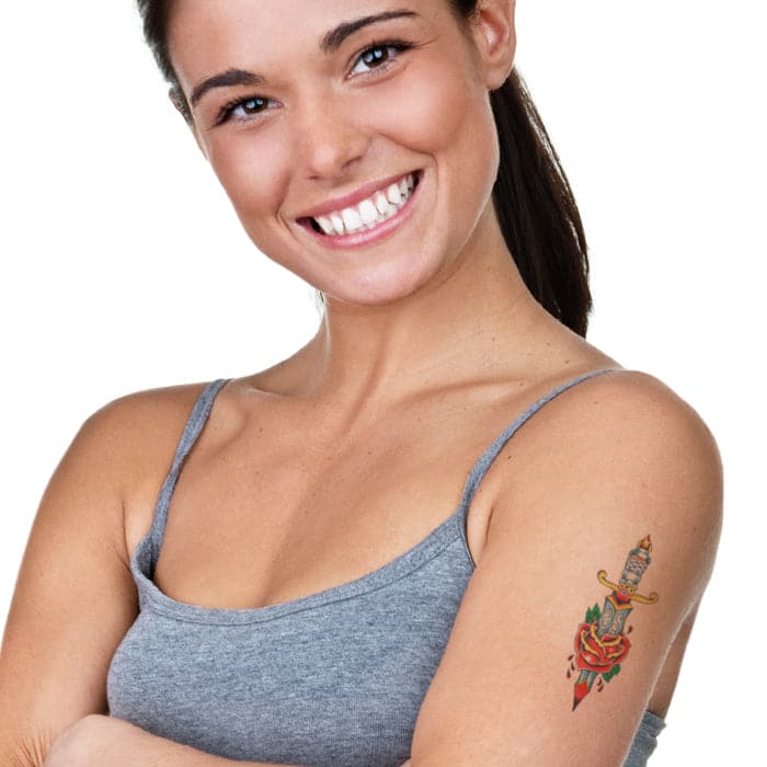 Vintage Dagger with Flowers Temporary Tattoo 3.5 in x 2.5 in