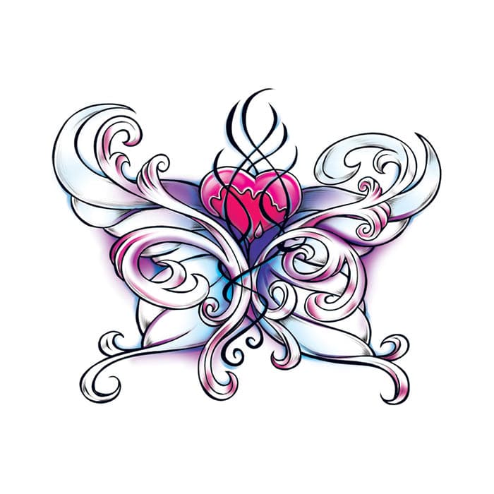 Wicked Midnight Heart Butterfly Temporary Tattoo 3.5 in x 2.5 in